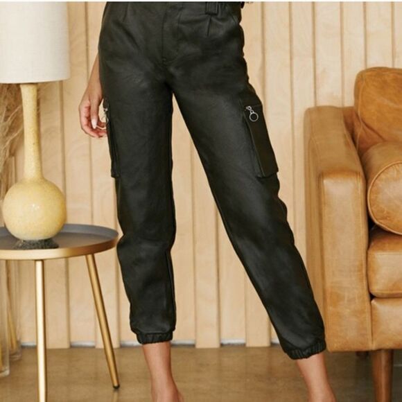 Kancan High Rise Faux Leather Cargo Joggers Size 30 - Picture 5 of 15